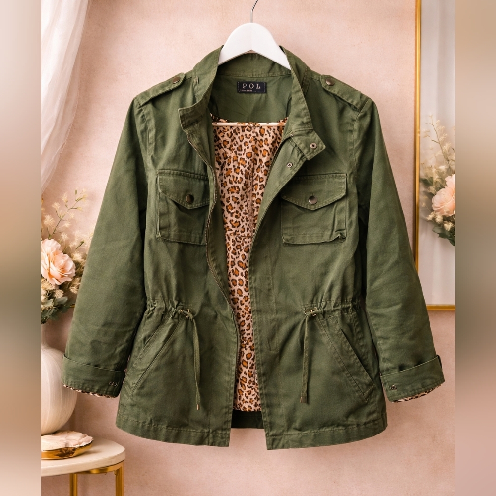 POL Small Olive Utility Jacket with Drawstring Wa… - image 1